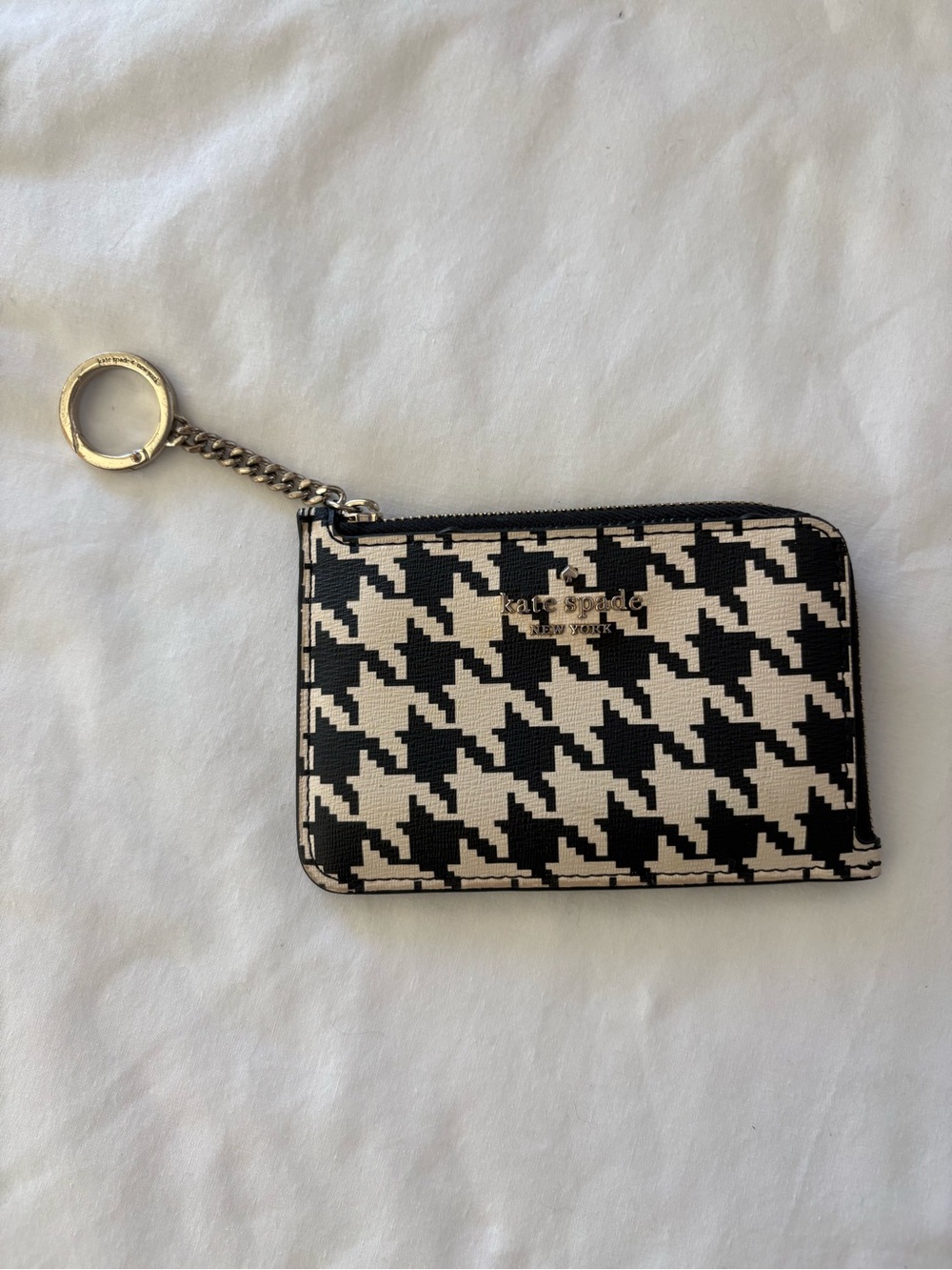 kate spade Black & Cream Houndstooth Zip Card Case with Keyring